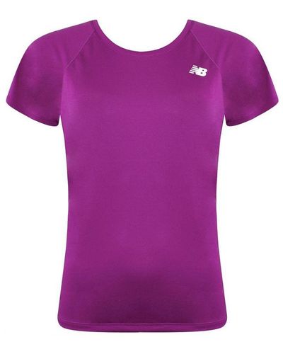 New Balance Short Sleeve Pink Round Neck Core Run T-shirt Wt93868 Jjl - Purple