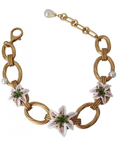 Dolce & Gabbana Gouden Ketting Lelie Bloemen Choker Verklaring Sieraden Ketting - Metallic