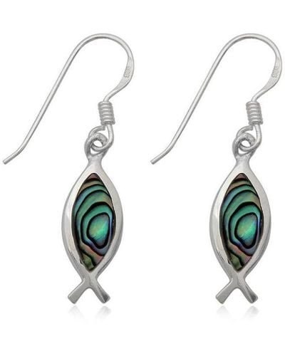 Blue Pearls 925 Silver Fish Dangling Earrings And Abalone - White