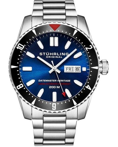 Stuhrling Swiss Automatic Datemaster Heritage 1004 44mm Watch - Blue