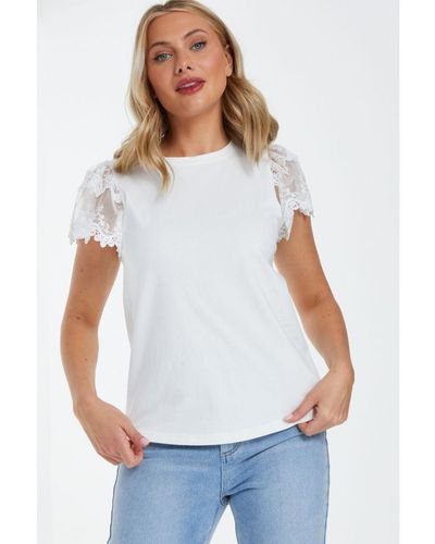 Quiz White Lace Sleeve T-shirt