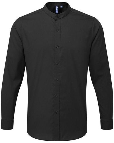 PREMIER Banded Collar Long-Sleeved Formal Shirt () - Black