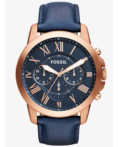 Fossil Grant Blue Watch Fs4835 Leather