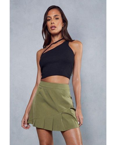 MissPap Ribbed Cut Out One Shoulder Top - Green