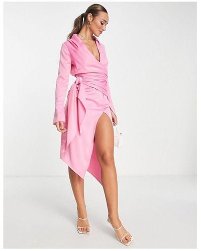 ASOS Satin Drape Shirt Midi Dress - Pink