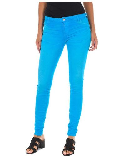 Met Long Denim Trousers Worn Effect With Elastic Fabric 10db50210-g272 Woman Cotton - Blue