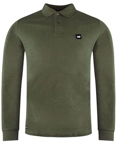 Weekend Offender Long Sleeve Collared Polo Shirt Wospo518 Dark Zkhaki Cotton - Green