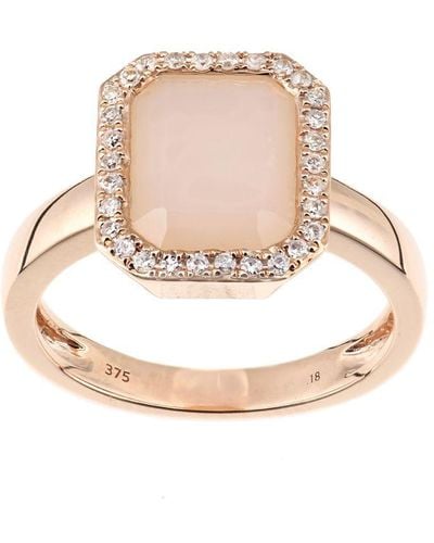 DIAMANT L'ÉTERNEL 9ct Rose Gold Diamond And Pink Opal Rectangular Cut Gemstone Ring - White