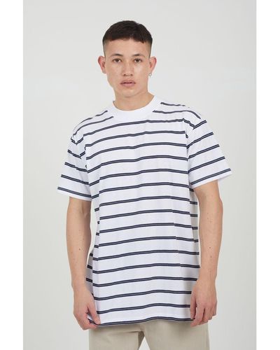 Brave Soul White 'gannon' Cotton Oversized Stripe T-shirt