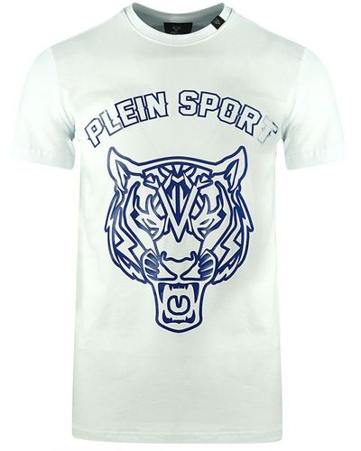 Philipp Plein Philipp Stencil Tiger Logo White T-shirt - Blauw