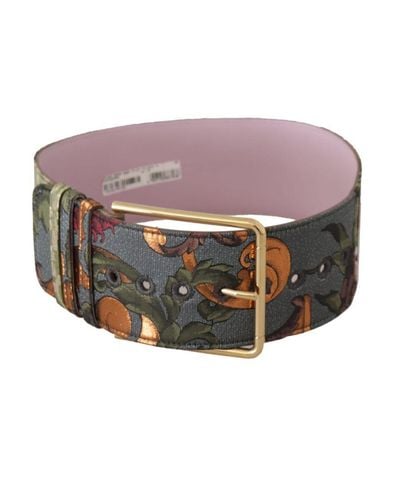 Dolce & Gabbana Leather Embroidered Metal Buckle Belt - Pink