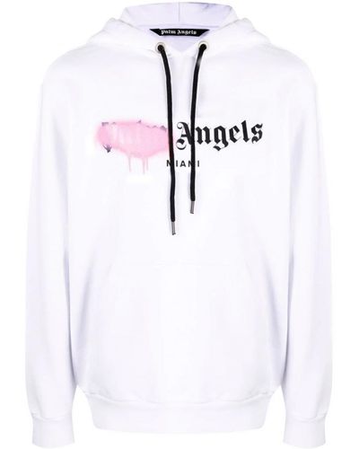 Palm Angels Roze Spray Miami Hoodie In Wit
