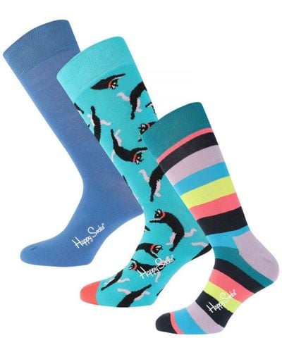 Happy Socks Accessoires Cadeaubox, Sokken, Set Van 3 Paar, Meerkleurig - Blauw