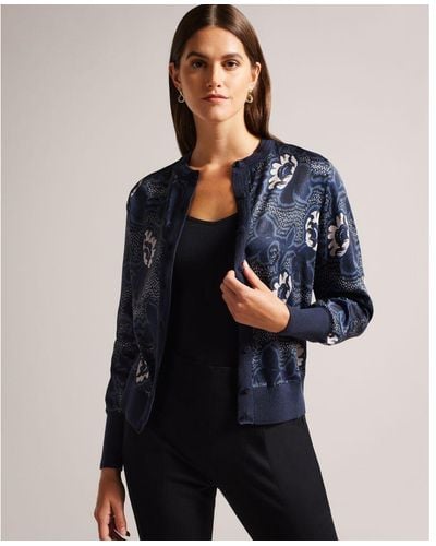 Ted Baker Ryviad Printed Woven Front Cardi - Blue