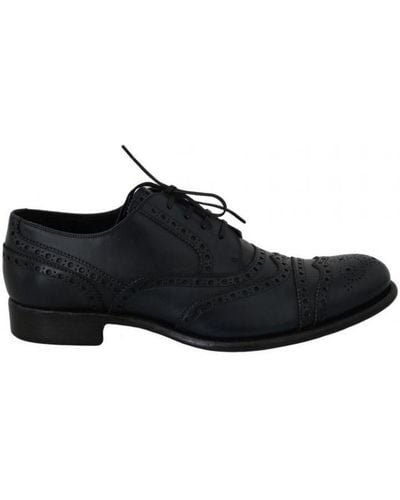 Dolce & Gabbana Dark Leather Wingtip Oxford Dress Shoes - Black