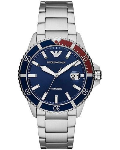 Emporio Armani Diver Horloge Zilverkleurig Ar11339 - Blauw