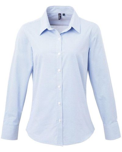 PREMIER Microcheck Shirt Met Lange Mouwen (lichtblauw/wit)
