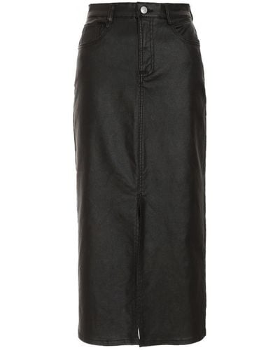 Quiz Black Faux Leather Midi Skirt Viscose
