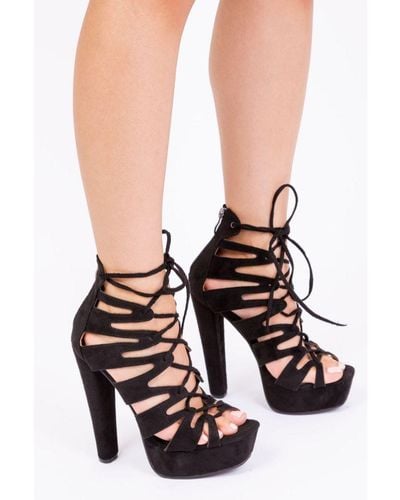 Where's That From Isla Platform Strappy High Heel With Ankle Lace Up - Black