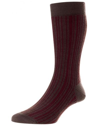 Pantherella Marsden Vertical Stripe Sock - Brown