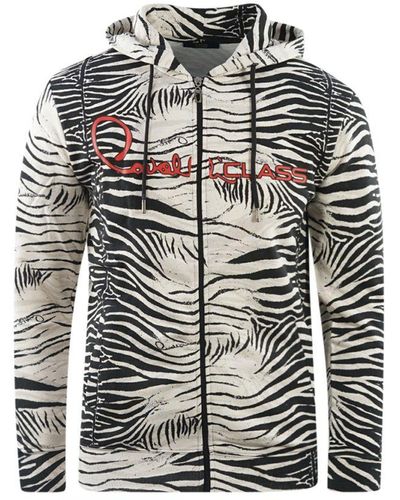 Class Roberto Cavalli Zebra Print Zip-Up Hoodie - Grey