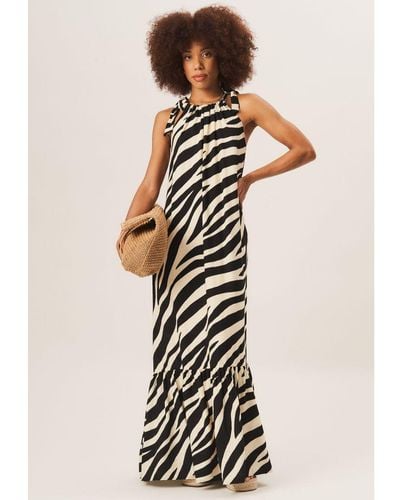 Gini London Zebra Print Tie Shoulder Maxi Dress - White