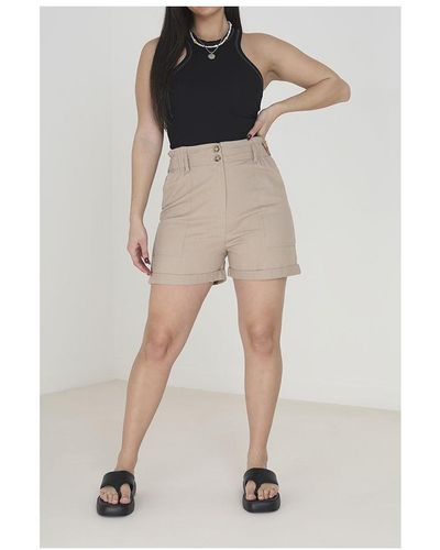 Brave Soul 'Neave' High Waisted Paperbag Shorts - White