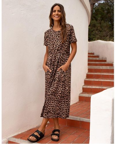 Threadbare Leopard 'Danni' Cotton Smock-Style Dress - Brown