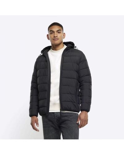 River Island Puffer Jacket Regular Hooded Quilted - Blue