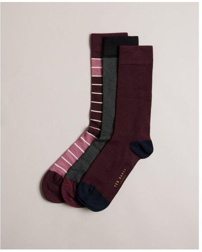 Ted Baker Dudes Three Pack Of Socks - Red