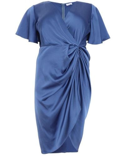 Quiz Curve Satin Wrap Midi Dress - Blue
