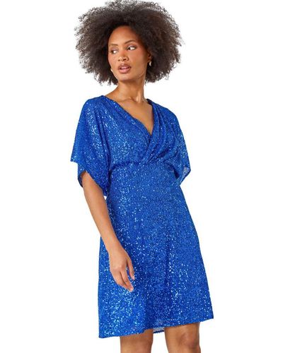 D.u.s.k Sequin Embellished Wrap Stretch Dress - Blue