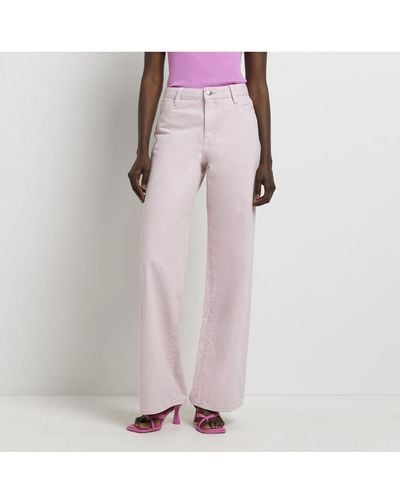 River Island Wide Leg Jeans High Waisted Cotton - Pink