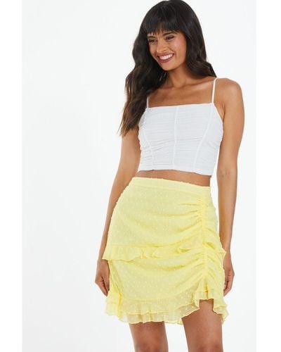 Quiz Yellow Chiffon Dobby Frill Mini Skirt