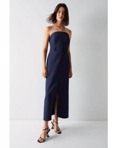 Warehouse Premium Bandeau Split Front Maxi Dress - Blue
