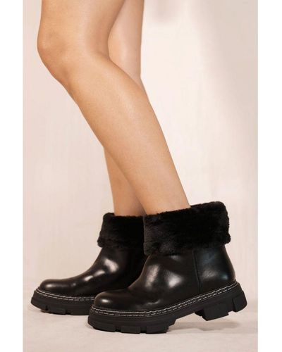 Where's That From 'margot' Platform Fur Lined Chealsea Boots In Black