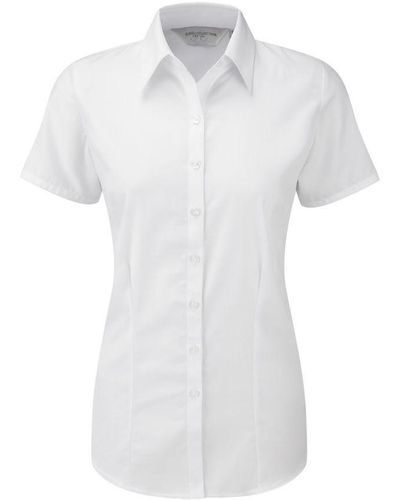Russell Ladies Herringbone Short Sleeve Work Shirt () - White
