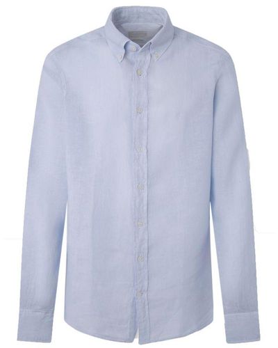 Hackett Linen Long Sleeved Shirt Sky - Blue