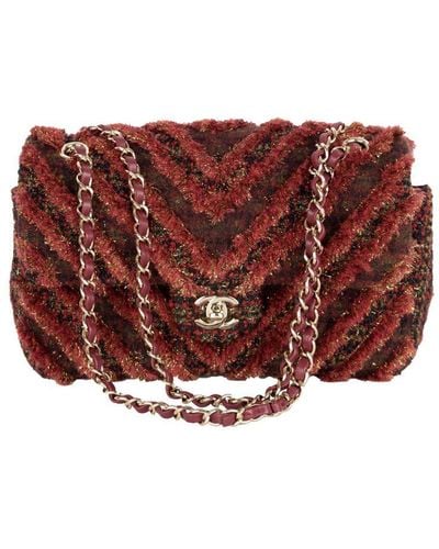 Chanel Red Tweed Flap Bag Cotton