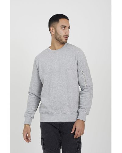 Brave Soul Light Grey Zip Pocket Sleeve Detail Sweatshirt