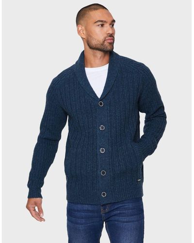 Threadbare Navy 'apollo' Wool Blend Shawl Collar Cardigan - Blue