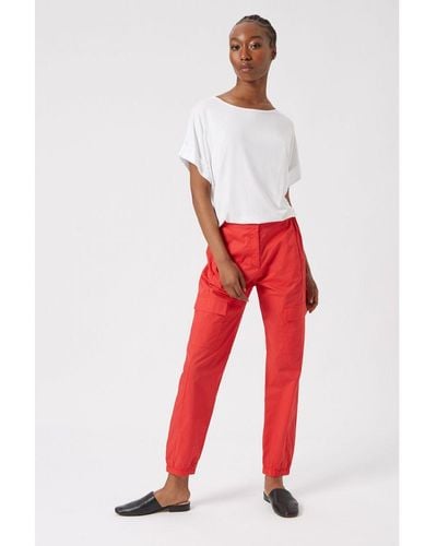 James Lakeland Red Tapered Cargo Trousers Cotton