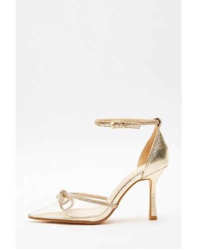 Quiz Gold Clear Diamante Bow Court Heels - Natural