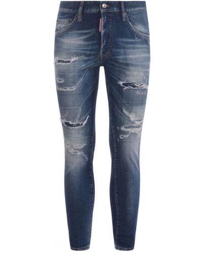DSquared² Skater Jean Distressed Faded Ripped Jeans - Blauw