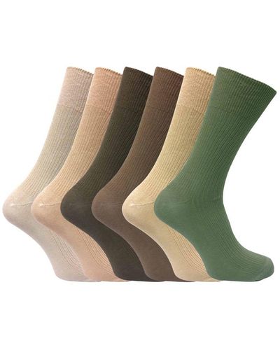 Sock Snob 6 Pairs Breathable Cotton Non Elastic Loose Wide Top Dress Socks - Green