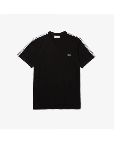 Lacoste Men's Crew Neck Print Striped Cotton T-shirt In Black - Zwart