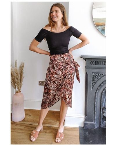 Sosandar Leopard Print Tie Front Wrap Skirt - Brown