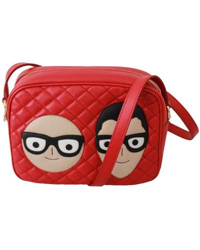 Dolce & Gabbana Red Crown Heren Patch Crossbody Borse Glam Leather Bag - Rood