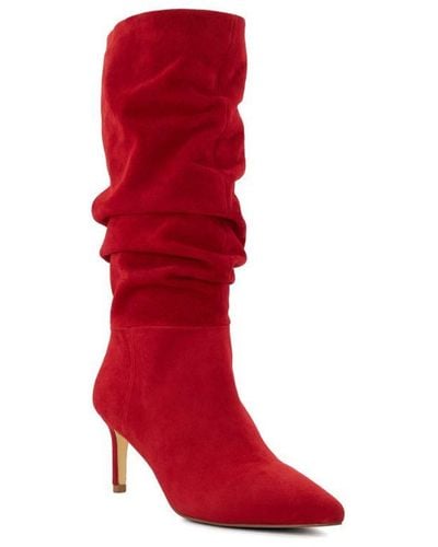 Dune Ladies Slouch - Ruched Calf-length Boots Suede - Red