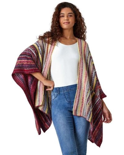 Roman One Size Textured Fringe Knit Cape - Brown
